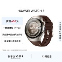 华为HUAWEI WATCH 5 46mm高端款航天级钛合金表壳木星棕素皮复合表带X-TAP智感窗eSIM