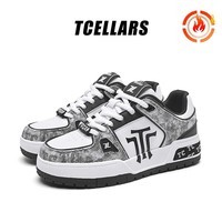 Tcellars板鞋男鞋2025冬季新款轻奢涂鸦潮鞋低帮厚底复古百搭休闲鞋子男款 熊猫黑加绒（Tpai） 45