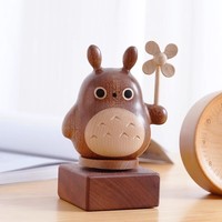 木易Mui龙猫木雕摆件实木质小风车汽车载饰品工位桌面可爱新年礼物男女生 风车款+音乐盒底座（天空之城）
