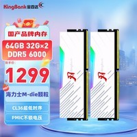 金百达（KINGBANK）64GB(32GBX2)套装 DDR5 6000 台式机内存条海力士M-die颗粒 白刃RGB灯条 C36 Deepseek硬件