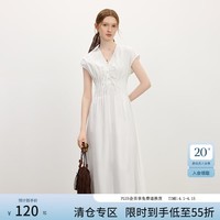 范思蓝恩白色v领蝴蝶结系带收腰连衣裙女夏季2025新款裙子2750 白色 M