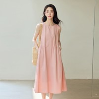 茵曼（INMAN）欧若风无袖背心连衣裙2025夏季法式度假宽松松弛感纯棉小黑裙 珍珠粉 S