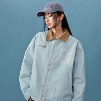 MEDM 蕾丝底特律休闲翻领夹克男女情侣潮流美式复古宽松外套春秋 蓝色 S