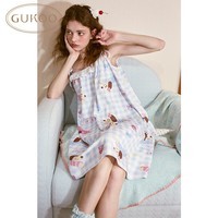 果壳（Gukoo）睡裙女夏季新款轰轰小狗纯棉可爱格纹女士家居服吊带睡裙可外穿B 轰轰小狗睡裙 XS