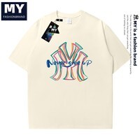 MY2025夏季新款潮牌纯棉短袖百搭休闲潮流上衣情侣同款T恤男女生 杏色 L