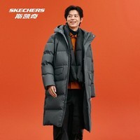 斯凯奇（Skechers）冬季新款羽绒服长款鸭绒防水轻盈保暖外套抗静电面包服男 铁门灰/006L L