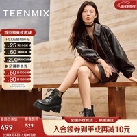 天美意马丁靴厚底商场同款靴子粗跟复古英伦风短靴加绒女靴新款 黑色（绒里） 34