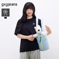 gxgjeans男装  凉感后背印花时尚宽松休闲圆领短袖t恤 26夏新品 黑色 L (175)