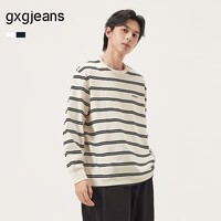 gxgjeans男装 多色撞色条纹时尚宽松圆领长袖T恤男 25年秋新品 黑白条 L (175)