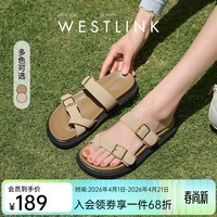 西遇（Westlink）厚底勃肯凉拖鞋女外穿夏季2026新款平底夹脚海边超火沙滩鞋 卡其色 付款20天 35 (225)