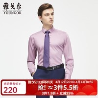 雅戈尔（YOUNGOR）长袖衬衫男纯色缎纹DP免烫衬衫棉弹面料弹力抗皱易打理 粉红 38 （170/84Y）
