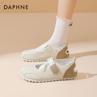 达芙妮魔术贴单鞋女2026春新款小白鞋平底百搭休闲玛丽珍鞋泡芙鞋JD 米卡其色 37