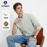 Navigare小帆船棉麻长袖衬衫26春夏新款男士纯色通勤休闲衬衣1313006506