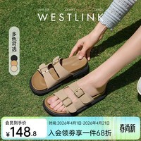 西遇勃肯凉拖鞋女2026新款夏季沙滩一字拖鞋外穿厚底凉鞋 卡其色 预售20天 35 (225)