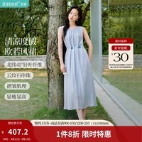 茵曼法式度假风背心连衣裙女2026年夏季新品欧若风蓝色无袖长裙子 蓝色 M