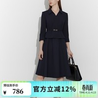 Scofield女装假两件收腰连衣裙气质翻领优雅裙子 藏青色 M 165