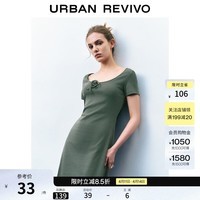 UR夏季新款女装时尚褶皱收腰系带短款连衣裙UYY750065 深灰 L