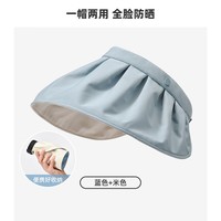 目丸防晒帽女夏季遮阳帽女士贝壳空顶帽遮脸大帽檐太阳帽子 【升级款】蓝色+米色