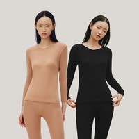 三枪（THREEGUN）[2件]保暖内衣女纯棉V领柔软透罗纹高弹秋衣秋裤秋冬季抗静电 【V领上衣】黑+棠梨橙 L