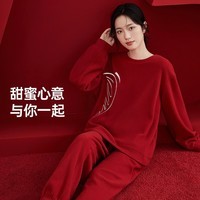 顶瓜瓜爱心嫁衣软糯摇粒绒红色女士长袖家居服毛茸茸睡衣喜庆 红色 2XL (175)