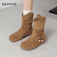 DAPHNE达芙妮美拉德勃肯短靴女2025新款复古中筒马丁靴堆堆靴西部牛仔靴 栗色 37