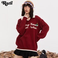 RA&RN热爱如你 翻领毛衣女2025秋冬新款红色新年穿搭翻领针织保暖上衣 红色 M