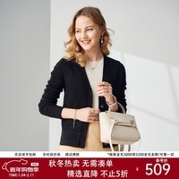 帕罗（PALUOPO）秋冬新款V领长袖休闲羊绒衫毛衣针织衫女金银丝开衫外套ET20013R 黑色 S 155/95