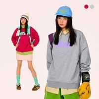 Mmlg圆领卫衣女男2025冬季韩系重磅发热暖皮绒面印花情侣同款保暖上衣 花灰色 S