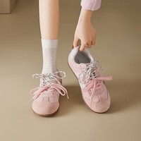 DAPHNE达芙妮平底德训鞋女2025新款轻便软底板鞋复古百搭阿甘休闲鞋女 粉色 35