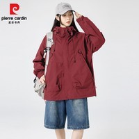 皮尔卡丹新款春秋款宽松冲锋衣户外防水秋装外套男女夹克男工装上衣款 朱雀红 【男女同款】 2XL