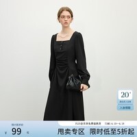 范思蓝恩经典法式优雅方口领连衣裙女2025新款气质通勤内搭11271 黑色 M