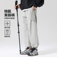 布衣传说户外工装山系拼接亲肤宽松束脚男式休闲裤 浅灰 L