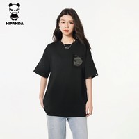 HIPANDA你好熊猫纯棉印花短袖T恤2026夏季新款美式高街情侣上衣 黑色 XL