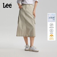 Lee26春夏新品可调节抽绳设计灰绿色女轻薄尼龙降落伞工装半身裙 灰绿色 XL