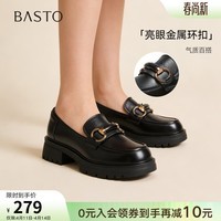 百思图2026春季新款【柔软羊皮】乐福鞋时尚学院风粗跟女单鞋TFW68AA6 黑色 经典款 40