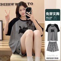 DAPHNE达芙妮夏季新款短袖短裤女休闲大码宽松可爱卡通可外穿带胸垫家居服套装 CRS-88801带胸垫 M