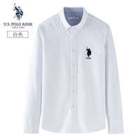 U.S. POLO ASSN.保罗衬衫男秋季长袖衬衣商务休闲时尚百搭纯色上衣男装 白色 M 170/88A