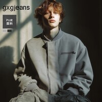gxgjeans男装 PU皮时尚休闲宽松棒球领飞行员夹克外套25秋新品 灰色 L (175)