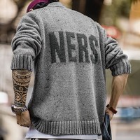 马登工装美式复古水手提花毛衣男秋冬V领加厚毛织外套男士套头针织衫 灰色 [彩点灰/宽松版型]服装真5折 L