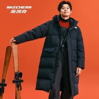 斯凯奇（Skechers）冬季新款羽绒服长款鸭绒防水轻盈保暖外套抗静电面包服男 碳黑/0018 L