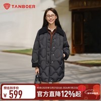 坦博尔羽绒服女新款25秋冬中长款外套时尚显瘦加厚保暖面包服TB5330232A 黑色 S (160)