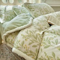 轩蓝仕(Xanlenssi)A类加厚拉绒雕花牛奶绒冬季保暖四件套 床笠磨毛绒加密型绒套件 浅草听风-hc 床单款 1.8米床(被套200*230cm)