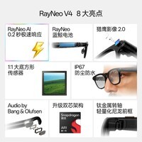 雷鸟【新品首发|蒋奇明同款】雷鸟V4AI智能眼镜IP67防尘防水蓝牙音频AI拍摄拍照极夜黑（便携盒款）