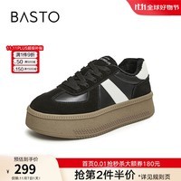 百思图冬加绒德训鞋松糕厚底增高女运动休闲面包鞋ND762DM3 黑色/白色 36