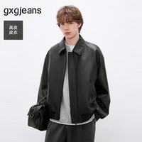 gxgjeans男装 简约设计宽松翻领真皮皮衣夹克外套男士 26春新品 黑色 2XL (185)