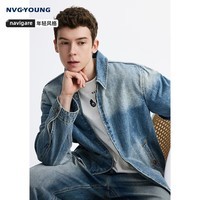 NVG·YOUNG意大利小帆船春季蓝色翻领夹克男士复古牛仔衣服双拉链外套上衣