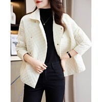 德玛纳（dme）【菱格纹翻领外套】设计师推荐 翻领短款棉衣外套女 白色 L