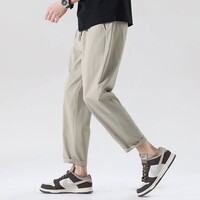 布衣传说 冰丝莱赛尔 夏季薄休闲裤子男款宽松直筒裤锥形九分裤装 卡其 30