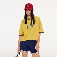 Mmlg 87mm 7A抗菌 纯棉短袖t恤女夏季新款经典1987韩系情侣圆领上衣 黄色 S