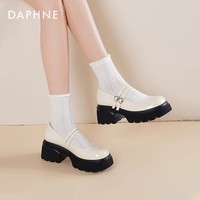 达芙妮官方玛丽珍女鞋2026新款春秋厚底百搭小皮鞋女学院风高跟单鞋JL 米白色【金属爱心】 6cm增高显瘦 40
